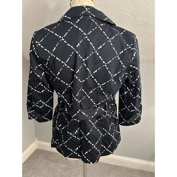 EUC Halogen Black White Belted Blazer Geometric Pattern Sz Medium Petite MP - Picture 3 of 11